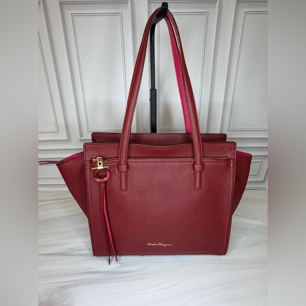 Salvatore Ferragamo Amy Gancini Red Leather Tote Bag | Like New | Authentic
